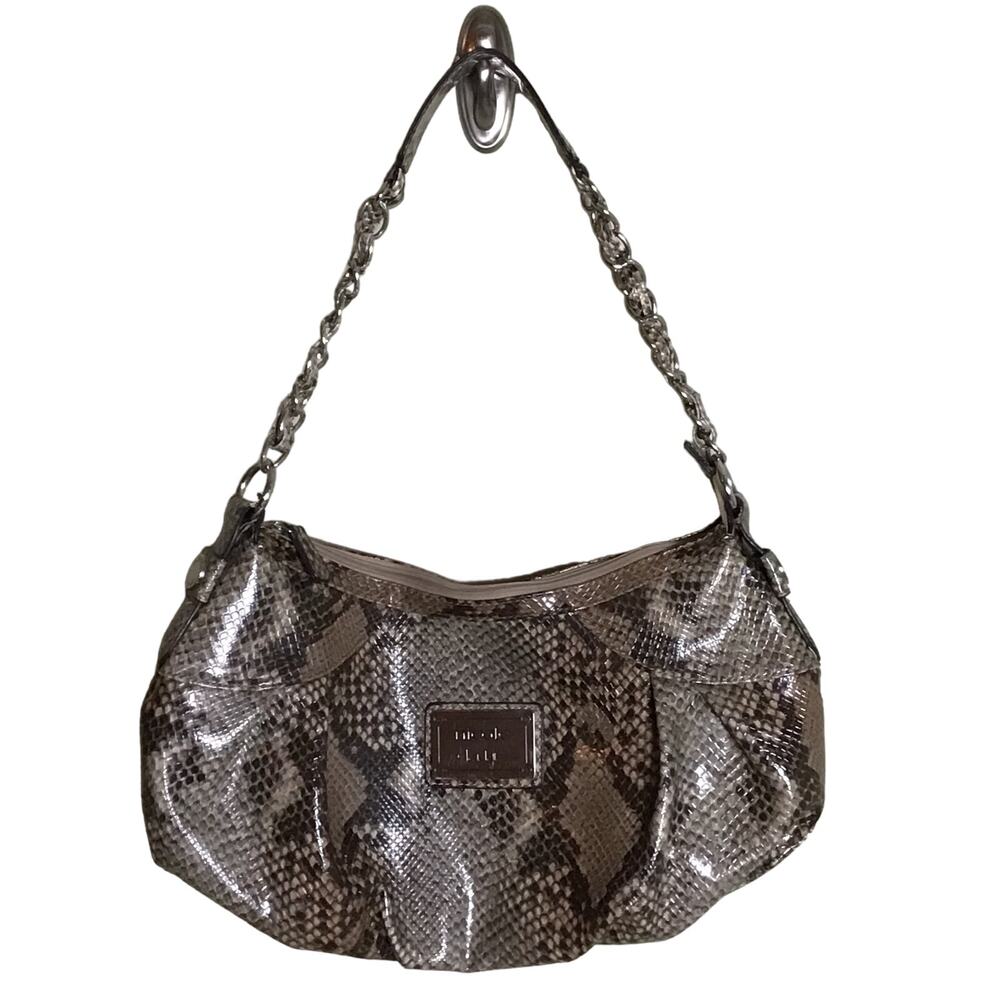 Snake-Effect Shoulder Bag in Metallic Gray